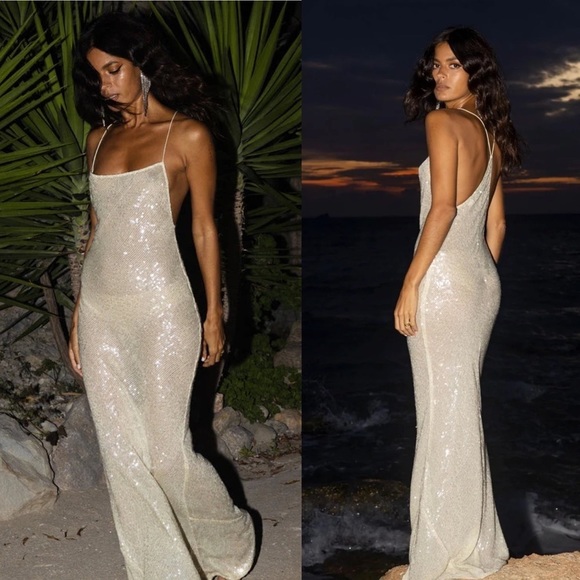Rat & Boa Dresses & Skirts - Rat & Boa Olympia Iridescent Sequin Semi Sheer Maxi Dress Ivory NEW with tag